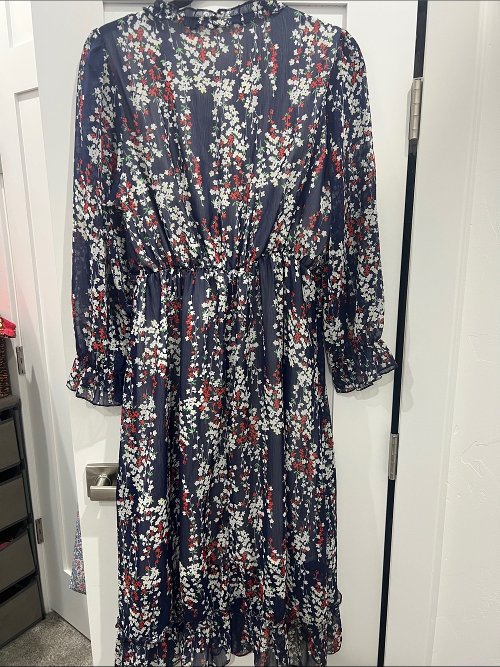 Amazon Essentials Navy Floral Ruffle Midi Dress - Picture 9 of 12